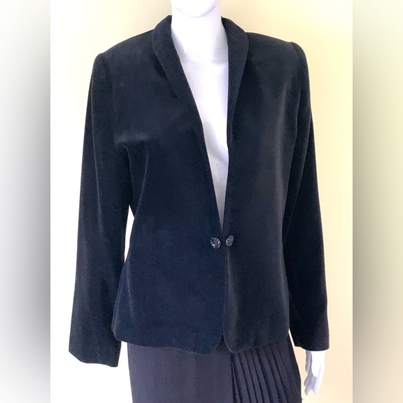 Black thick cotton velvet blazer single button tuxedo shawl collar high neck 12 - Picture 5 of 16